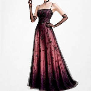 Vintage Brown Gradient Satin Floral Beaded Mesh Maxi Prom Dress Size S